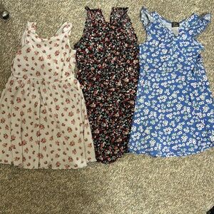 Multiples Kids Dress Trio - Cream, Black, Blue Floral